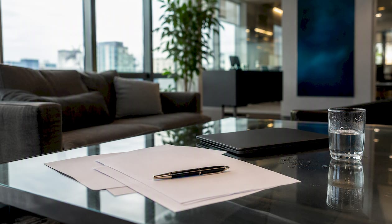 Corporate office lease contract on table