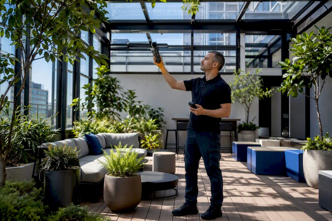 Technician performing indoor air and light testing