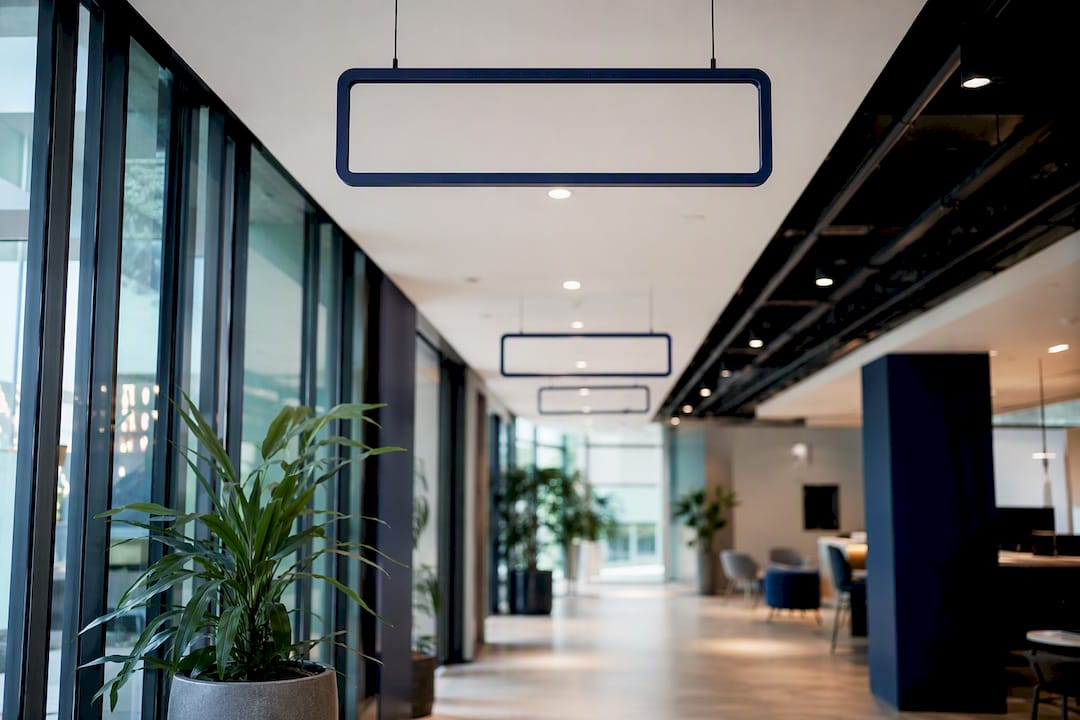Modern office corridor with clear signage