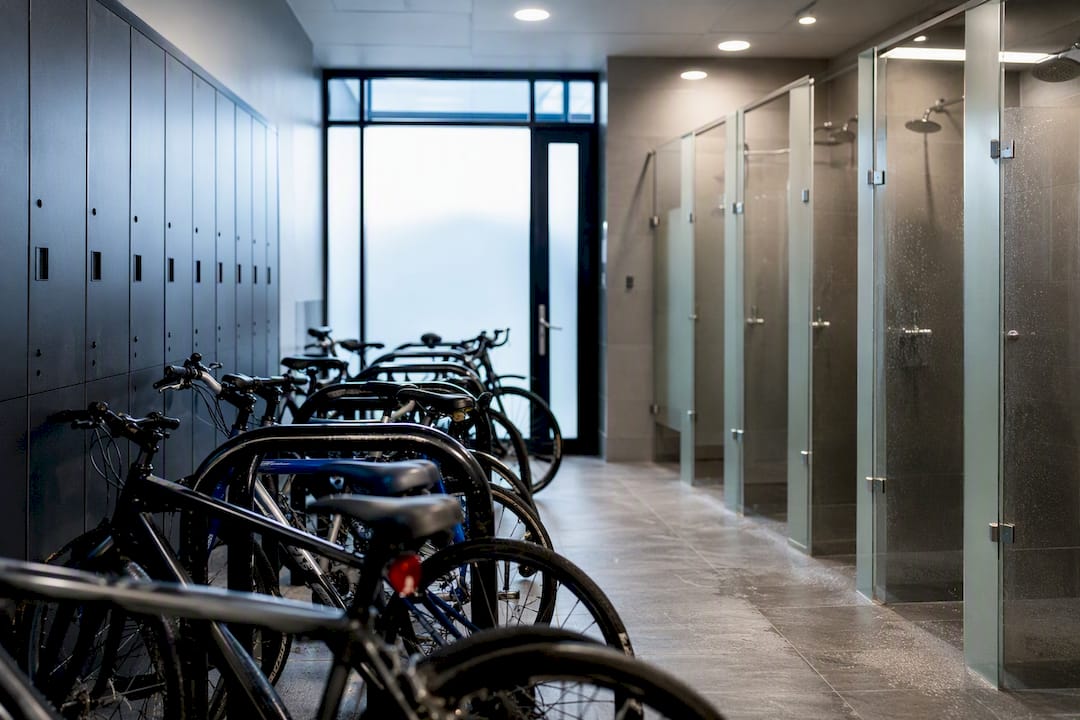 Modern cycle racks and showers in workplace EoT facilities