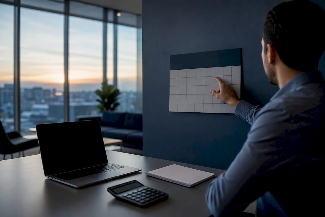Hand marking calendar and checking lease costs