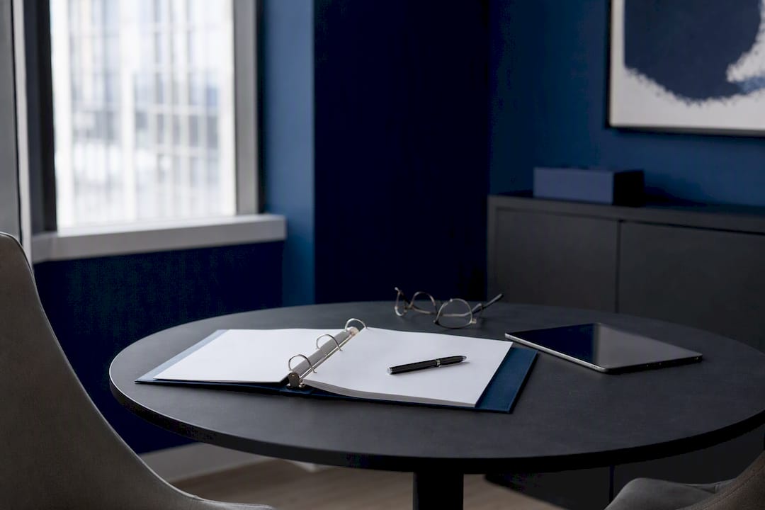 Workspace with lease binder and calculator