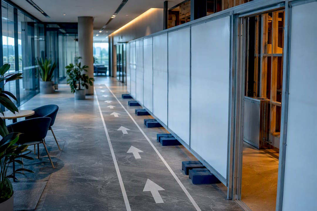 Clear fire egress route beside fitout hoarding