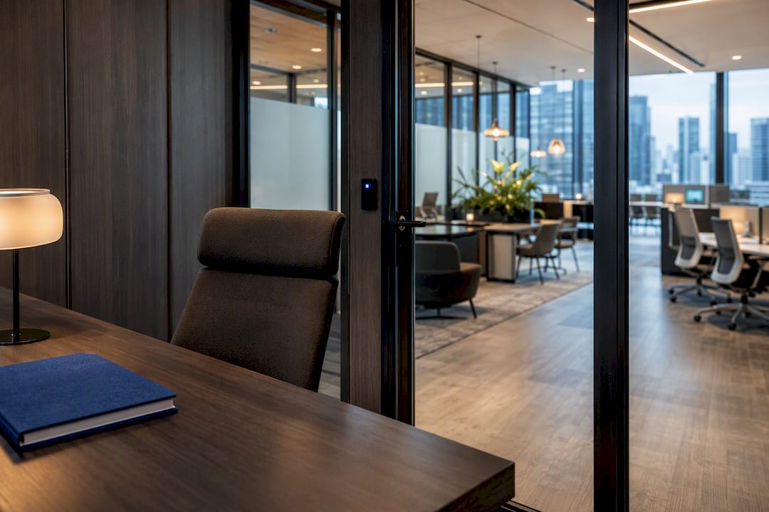 Private enterprise coworking suite with secure rooms