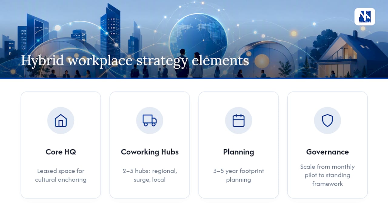 What does long-term hybrid workplace strategy look like with coworking included? — overview diagram