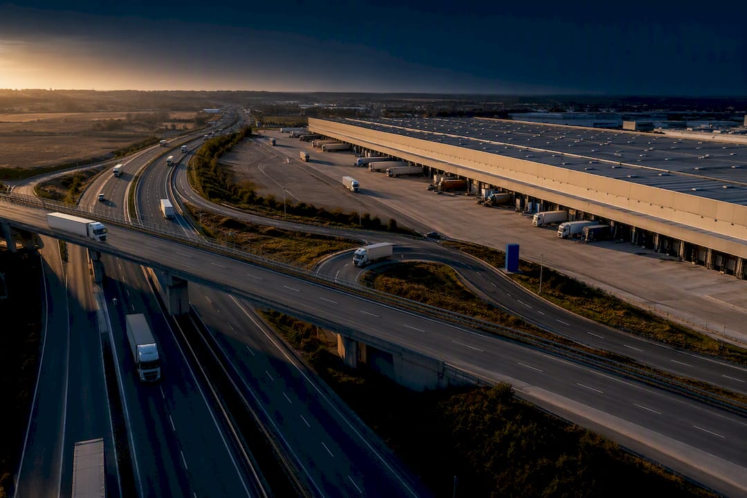 Warehouse precinct beside freeway interchange