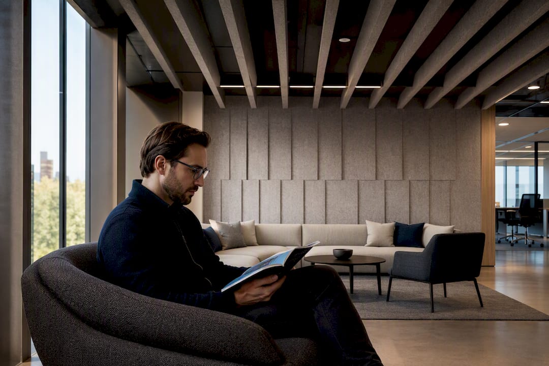 Designed office with integrated acoustic panels