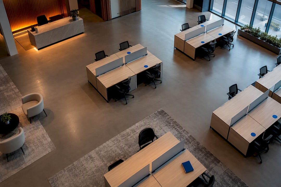 Workplace floor arranged for desk booking