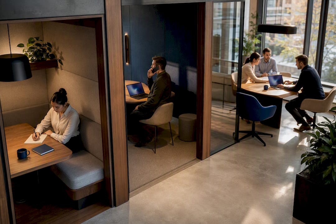 Employees using different workplace settings