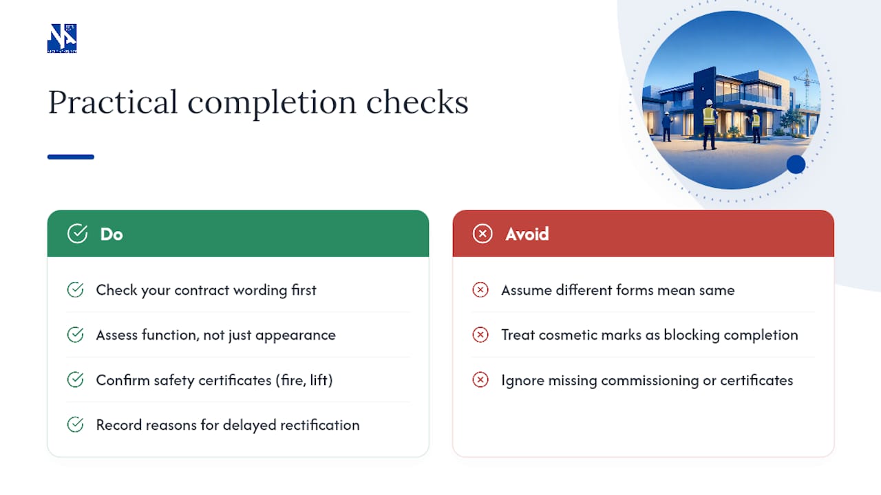 What is practical completion? Contract definitions and standard forms — overview diagram