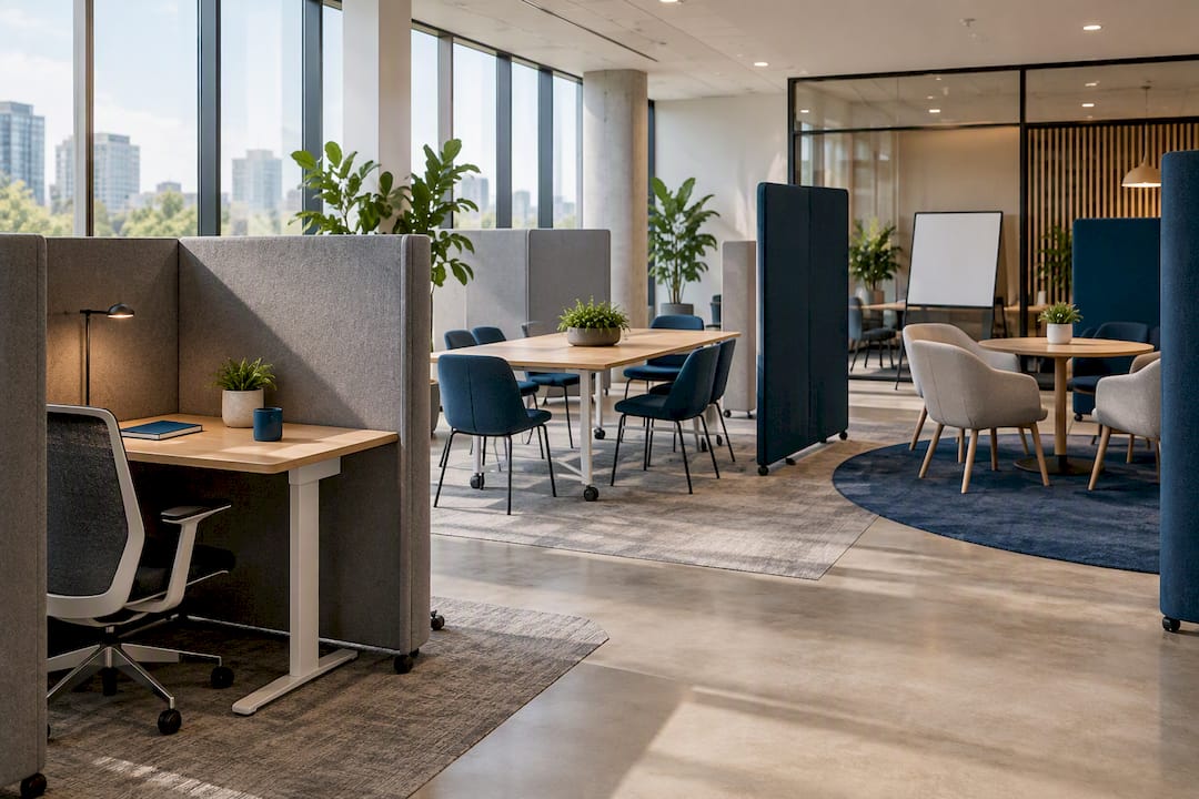 Adaptable workplace zones arranged for varied activities