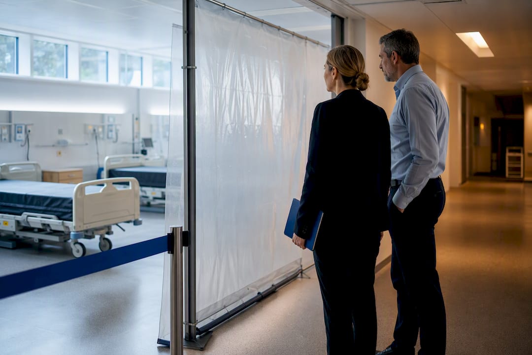 Occupied hospital ward beside contained works