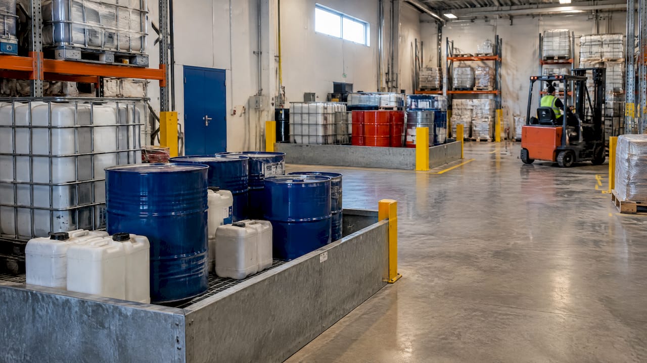 Bunded dangerous goods storage in warehouse