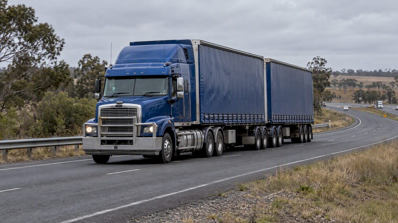 Australian B-double on regional freight road