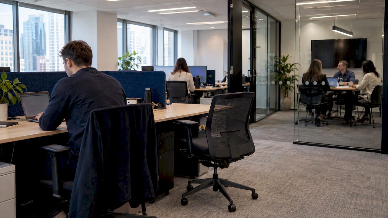 Office workspace with distinct work settings
