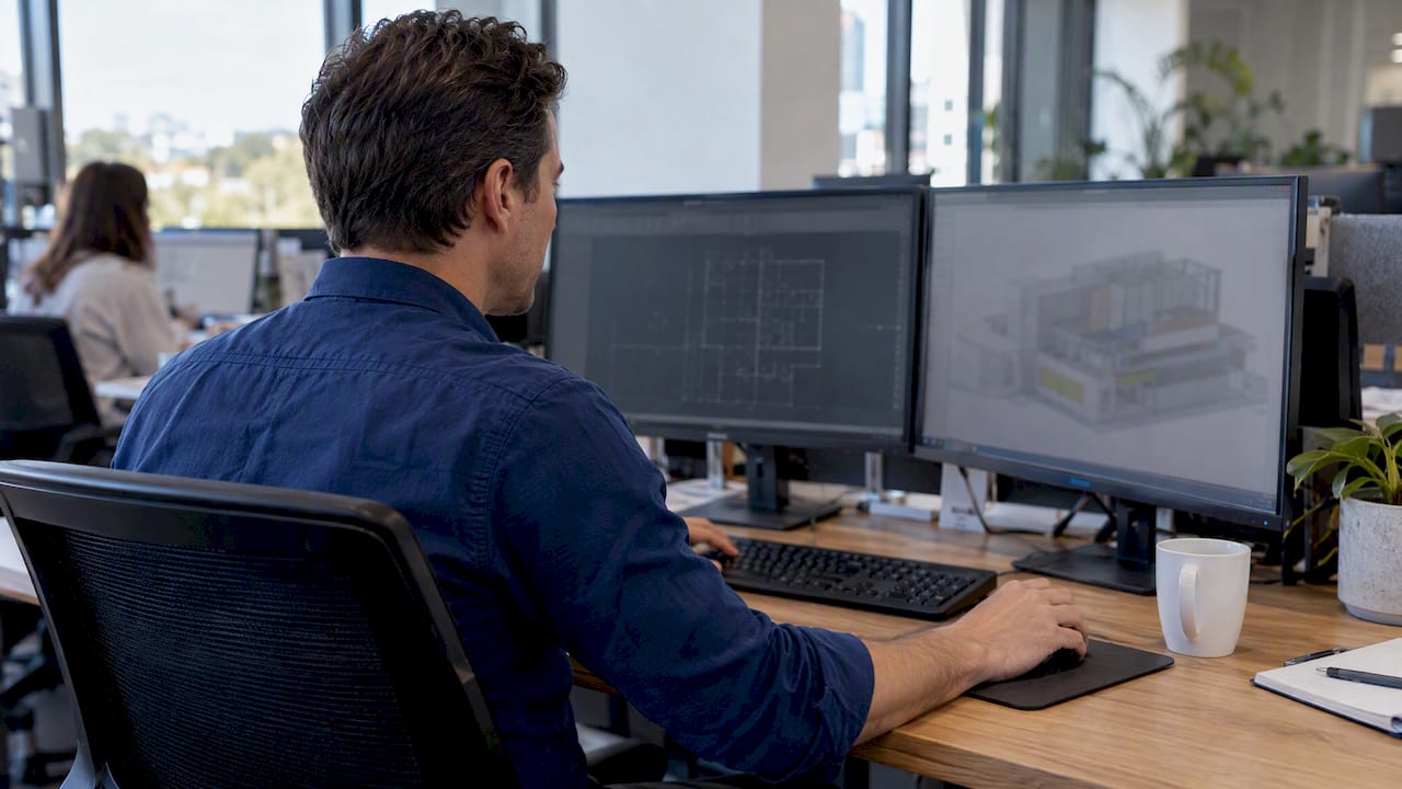Designer comparing AutoCAD and Revit workflows