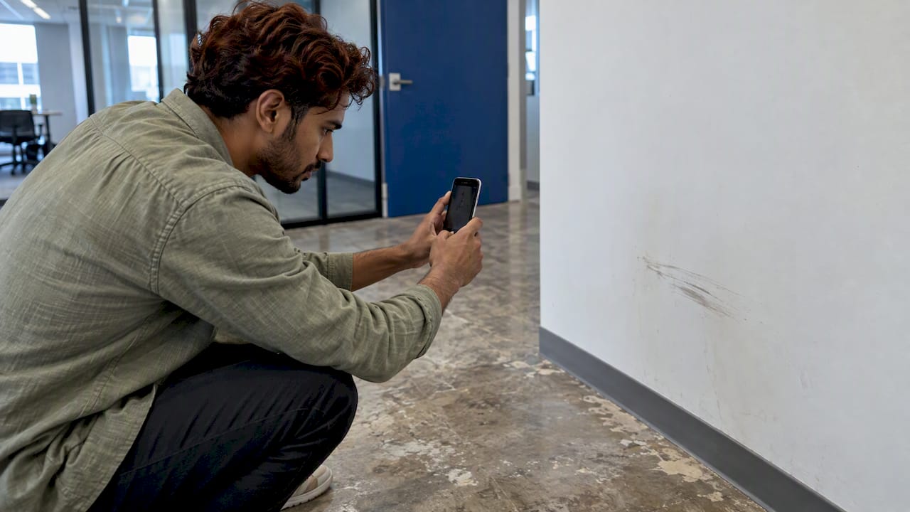 Tenant records a scuff during condition inspection