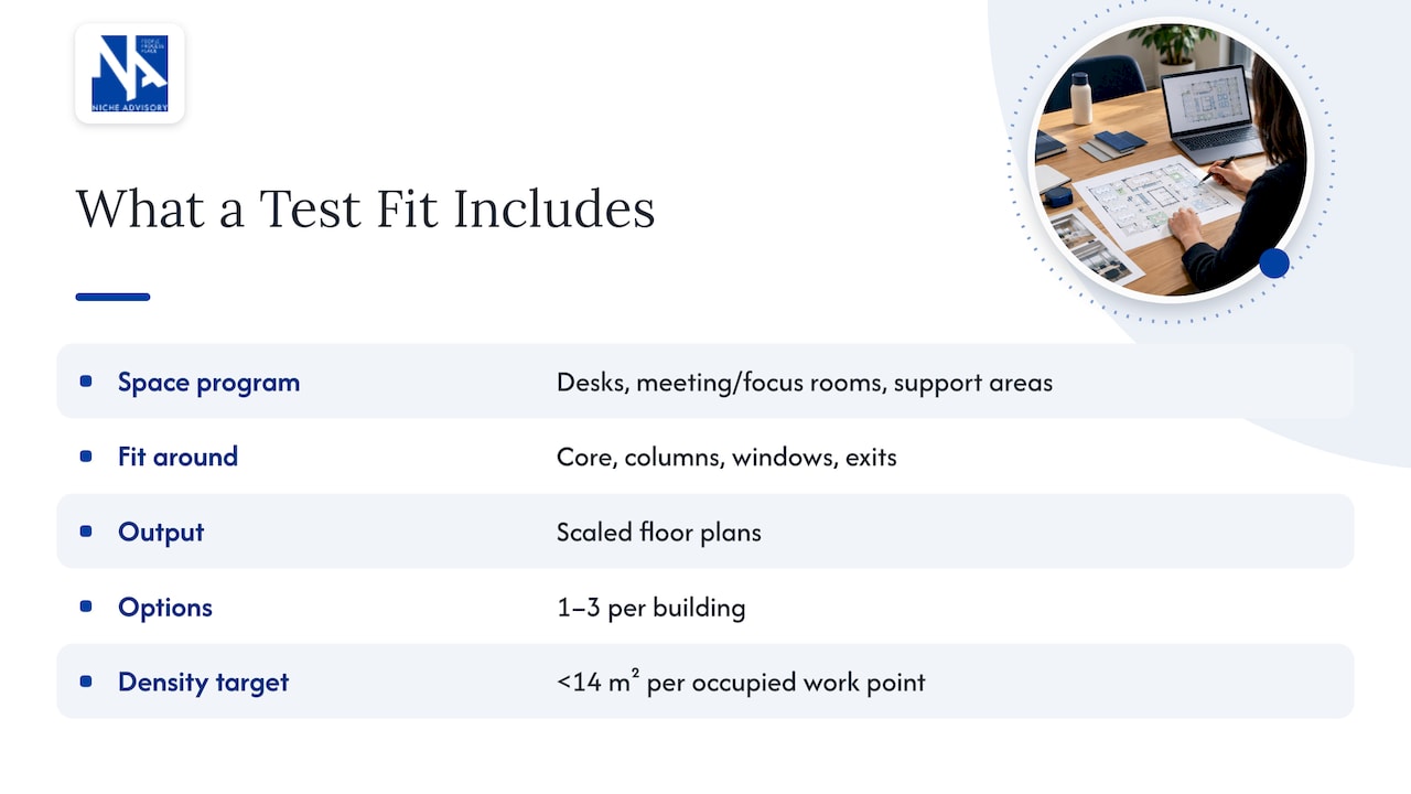 What an office test fit actually is — overview diagram